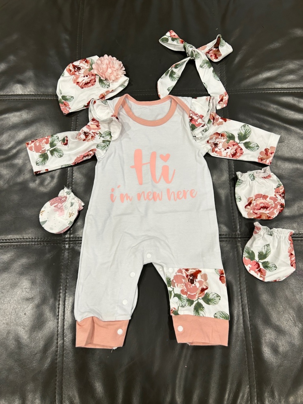 Amazon White and Pink Floral Newborn One-Piece Set